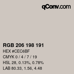 Color code: RGB 206 198 191 | qconv.com