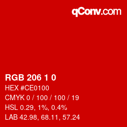 Color code: RGB 206 1 0 | qconv.com