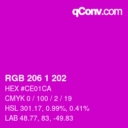 カラーコード: RGB 206 1 202 | qconv.com