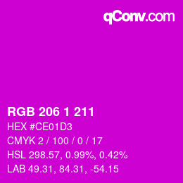 Color code: RGB 206 1 211 | qconv.com
