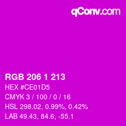 Color code: RGB 206 1 213 | qconv.com