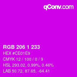 Color code: RGB 206 1 233 | qconv.com