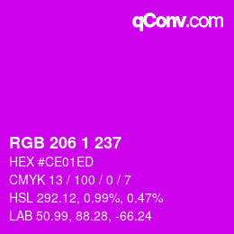 カラーコード: RGB 206 1 237 | qconv.com