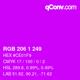 カラーコード: RGB 206 1 249 | qconv.com