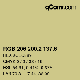 カラーコード: RGB 206 200.2 137.6 | qconv.com