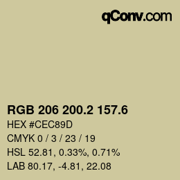 カラーコード: RGB 206 200.2 157.6 | qconv.com