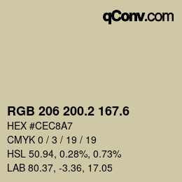 カラーコード: RGB 206 200.2 167.6 | qconv.com