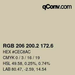 カラーコード: RGB 206 200.2 172.6 | qconv.com