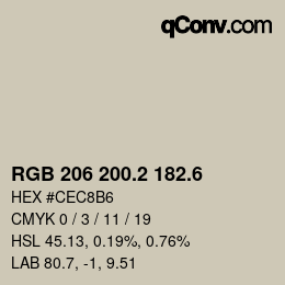 カラーコード: RGB 206 200.2 182.6 | qconv.com