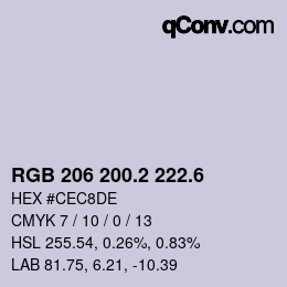 カラーコード: RGB 206 200.2 222.6 | qconv.com