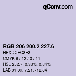 カラーコード: RGB 206 200.2 227.6 | qconv.com