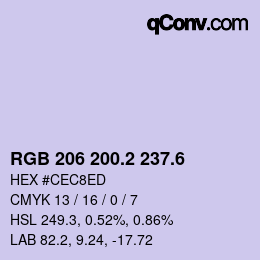 カラーコード: RGB 206 200.2 237.6 | qconv.com