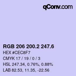 カラーコード: RGB 206 200.2 247.6 | qconv.com