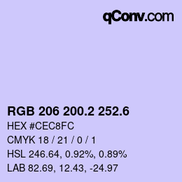 カラーコード: RGB 206 200.2 252.6 | qconv.com