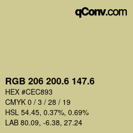 カラーコード: RGB 206 200.6 147.6 | qconv.com