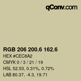 カラーコード: RGB 206 200.6 162.6 | qconv.com