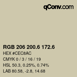 カラーコード: RGB 206 200.6 172.6 | qconv.com
