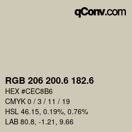 カラーコード: RGB 206 200.6 182.6 | qconv.com