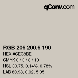 カラーコード: RGB 206 200.6 190 | qconv.com
