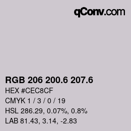 カラーコード: RGB 206 200.6 207.6 | qconv.com