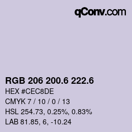 カラーコード: RGB 206 200.6 222.6 | qconv.com