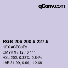 カラーコード: RGB 206 200.6 227.6 | qconv.com