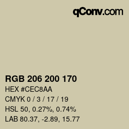 Código de color: RGB 206 200 170 | qconv.com