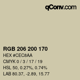 颜色代码: RGB 206 200 170 | qconv.com