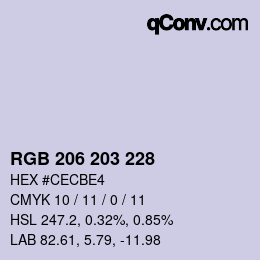 Color code: RGB 206 203 228 | qconv.com