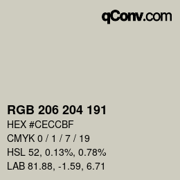 Color code: RGB 206 204 191 | qconv.com