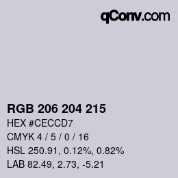 颜色代码: RGB 206 204 215 | qconv.com
