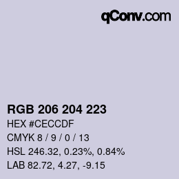 Código de color: RGB 206 204 223 | qconv.com