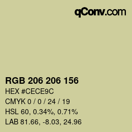 カラーコード: RGB 206 206 156 | qconv.com