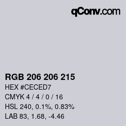 颜色代码: RGB 206 206 215 | qconv.com