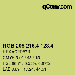 カラーコード: RGB 206 216.4 123.4 | qconv.com