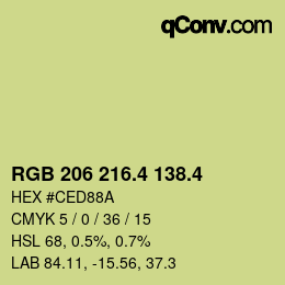 カラーコード: RGB 206 216.4 138.4 | qconv.com
