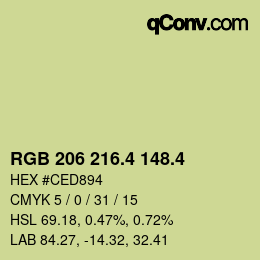 カラーコード: RGB 206 216.4 148.4 | qconv.com