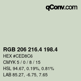 カラーコード: RGB 206 216.4 198.4 | qconv.com
