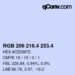 カラーコード: RGB 206 216.4 253.4 | qconv.com