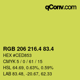 カラーコード: RGB 206 216.4 83.4 | qconv.com