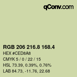 カラーコード: RGB 206 216.8 168.4 | qconv.com