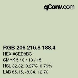 カラーコード: RGB 206 216.8 188.4 | qconv.com