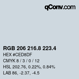 カラーコード: RGB 206 216.8 223.4 | qconv.com