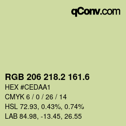 カラーコード: RGB 206 218.2 161.6 | qconv.com