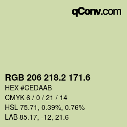 カラーコード: RGB 206 218.2 171.6 | qconv.com