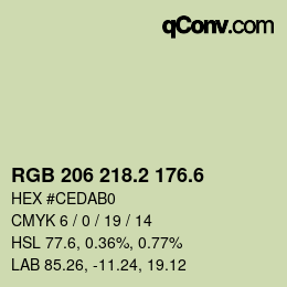 カラーコード: RGB 206 218.2 176.6 | qconv.com