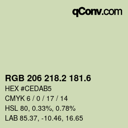 カラーコード: RGB 206 218.2 181.6 | qconv.com