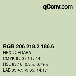 カラーコード: RGB 206 218.2 186.6 | qconv.com