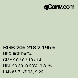 カラーコード: RGB 206 218.2 196.6 | qconv.com