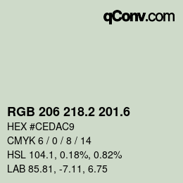 カラーコード: RGB 206 218.2 201.6 | qconv.com
